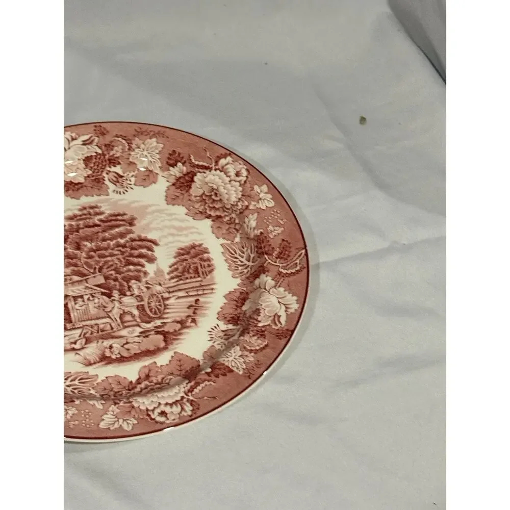 2 Vintage Woods & Sons English Scenery Red Transferware Oval Serving Plates